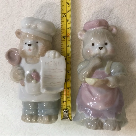 Teddy Bear heart salt and pepper shakers cook and chef couple vintage ceramic - Picture 12 of 12